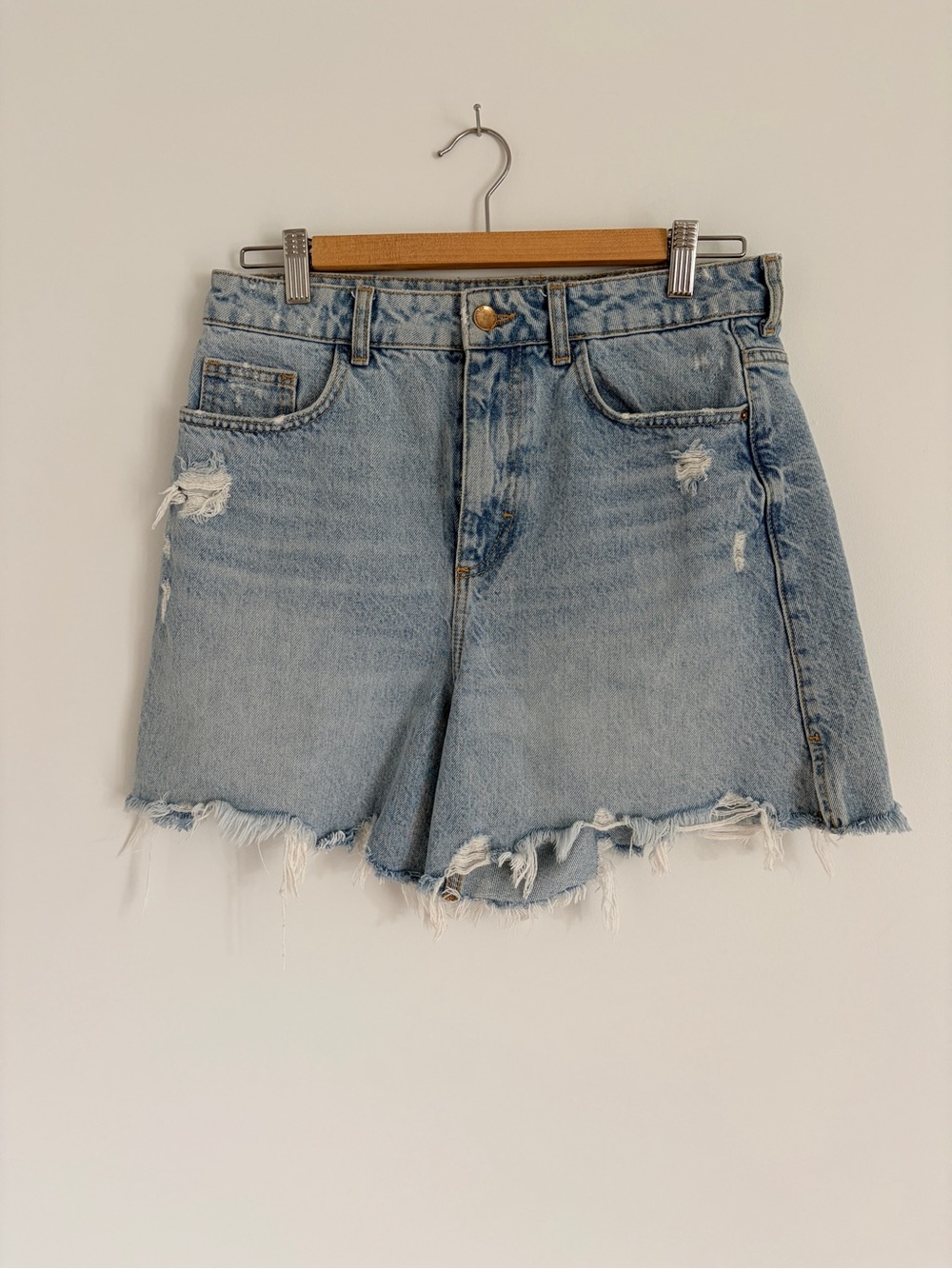 Light Blue Distressed Zara High Waisted Denim Shorts